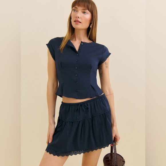 Reformation Valetta Two Piece In Navy, brand new, never worn, no flaws. - Picture 2 of 16